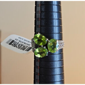JTV 5.00 ctw Oval 3 Stone Peridot Ring Rhodium Over Sterling Silver Size 9 3/4